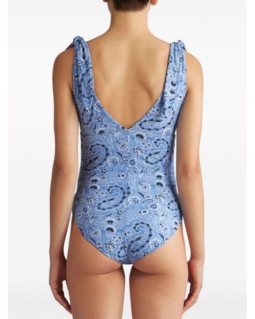 Etro Blue Paisley-print One-piece Swimsuit