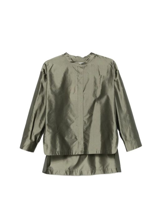 Max Mara Green Concealed-Fastening Band-Collar Shirt