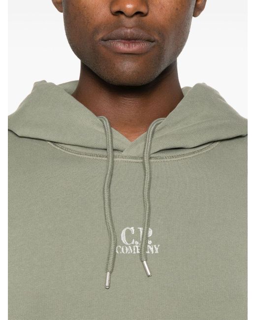 C P Company Green Logo-print Cotton Hoodie for men