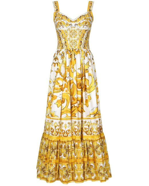 Dolce & Gabbana Metallic Majolica Cotton Maxi Dress