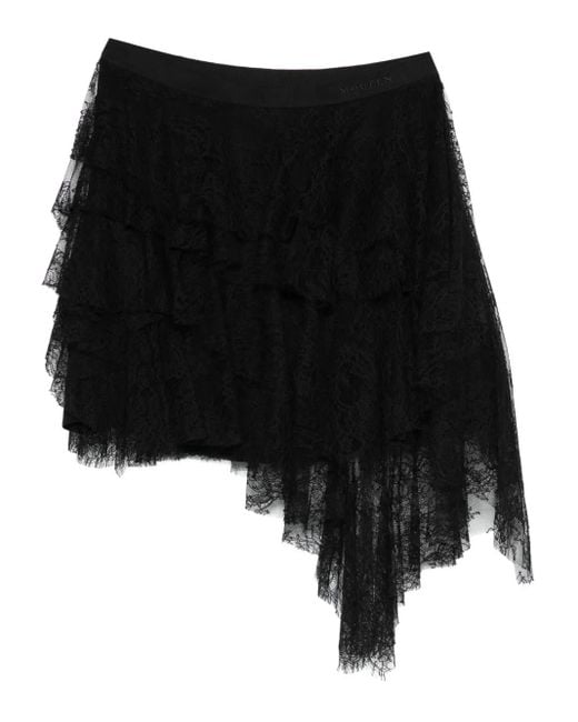McQueen Black Ruffled Lace Skirt