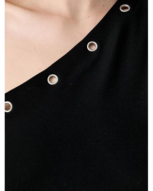 Karl Lagerfeld Black One-Shoulder Eyelet-Embellished Mini Dress