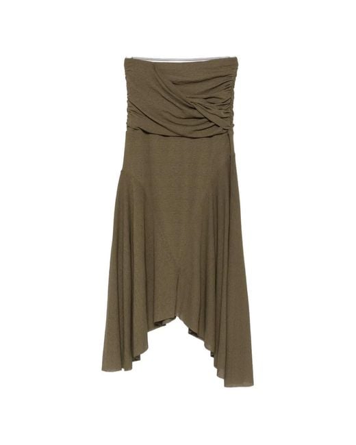 Ganni Green Ruched Asymmetric-Hem Asymmetric Skirt