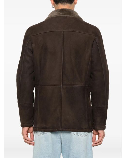 Barba Napoli Doppelreihige Jacke mit Pelzkragen in Brown für Herren