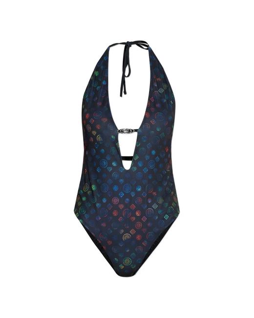 Casablanca Blue Monogram Cut-Out Swimsuit