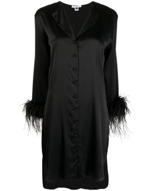 Gilda & Pearl Black Camille Feather-Trim Shirt Dress