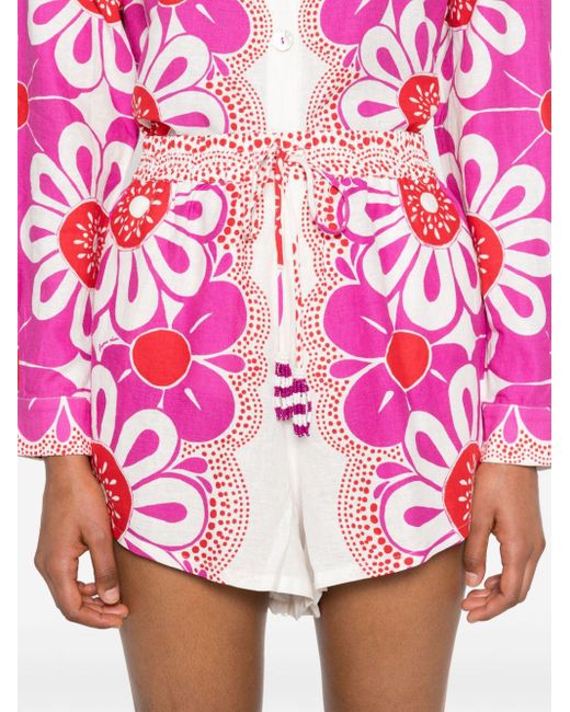 Farm Rio Pink Maia Floral-print Shorts