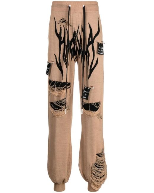 Haculla Natural Distressed Knitted Track Pants for men