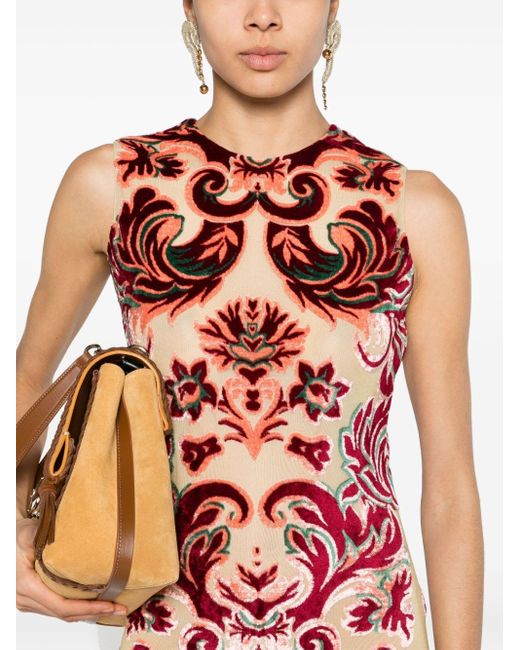 Etro Fluwelen Midi-jurk Met Barokprint in het Red