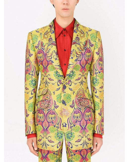 Dolce & Gabbana Yellow Patterned Jacquard Suit Jacket for men