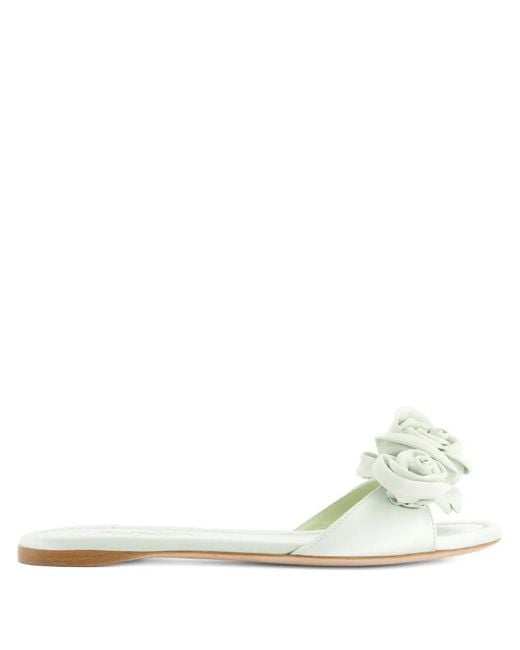 Giambattista Valli Natural Rose-Appliqué Flat Sandals