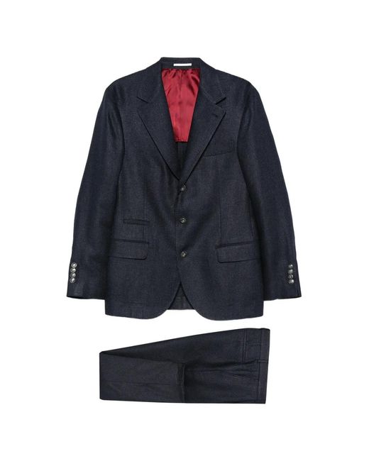 Brunello Cucinelli Blue Silk Blend Suit for men