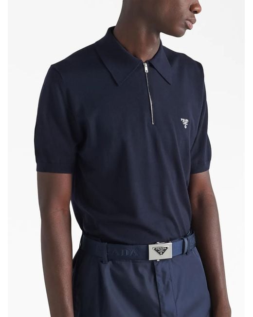Prada Blue Triangle-Logo Woven Belt for men