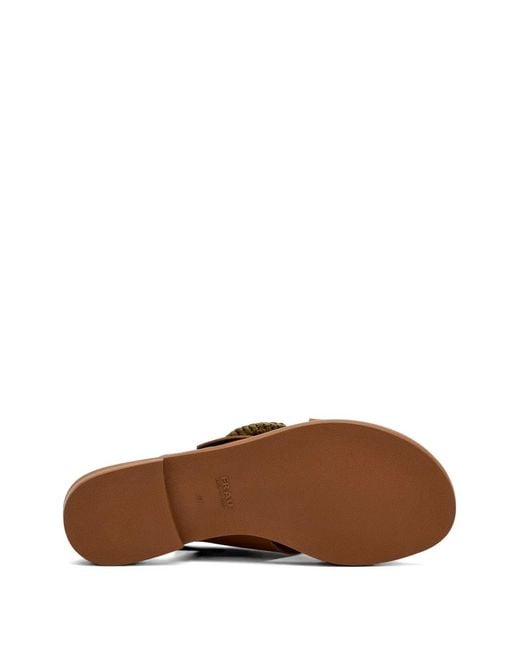 Frau Brown Round-Buckle Leather Sandals