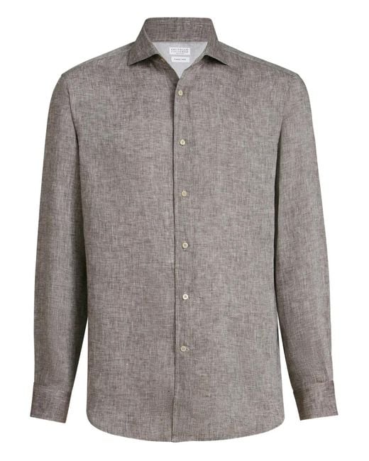 Brunello Cucinelli Gray Linen Shirt for men