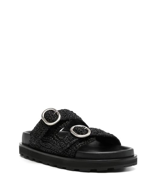 Jil Sander Black Raffia-Effect Sandals