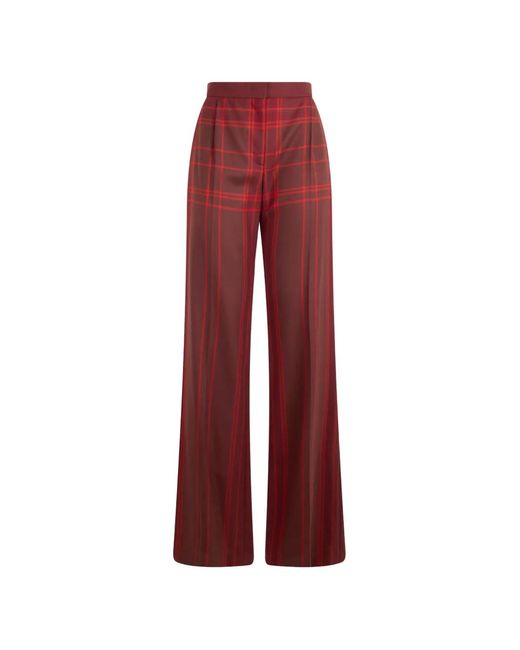 Alberta Ferretti Red Check-Pattern Wide-Leg Trousers