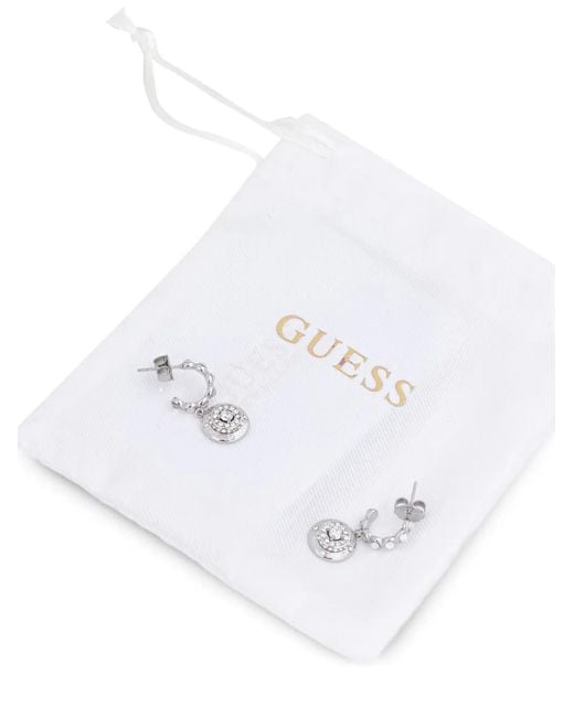 Guess White Puces D'Oreilles Sparks Ornées De Cristaux À Logo Gravé