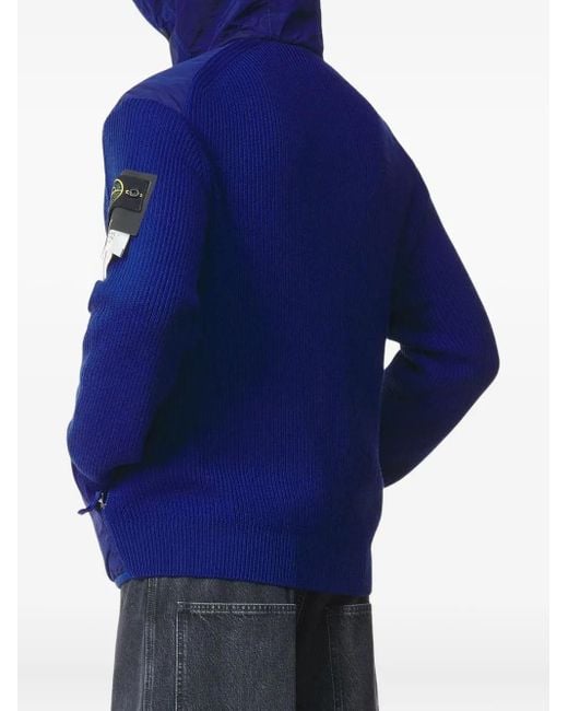 Stone Island Blue Logo-Patch Hooded Jacket for men