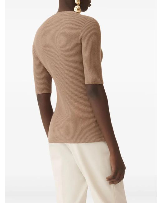 Fabiana Filippi Brown Ribbed Short-Sleeve Top