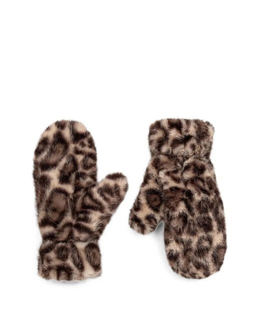Joseph Ribkoff Brown Leopard-Print Faux-Fur Mittens