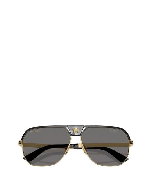 Versace Gray Medusa Greca Pilot Sunglasses for men