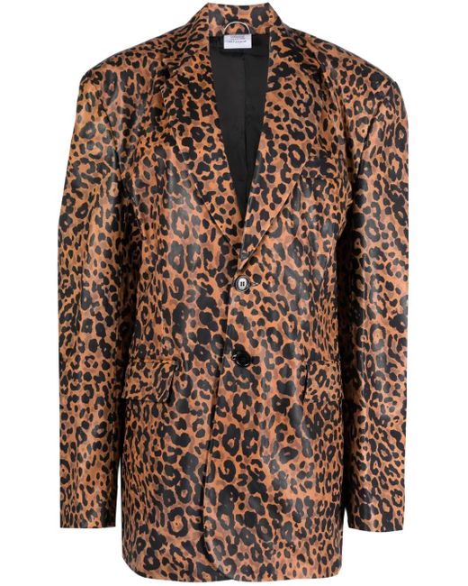 Vetements Brown Leopard-Print Leather Blazer