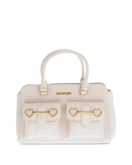 Moschino White Heart-Motif Pocket Tote Bag