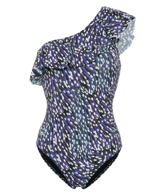 Isabel Marant Blue Sicylia Ruffle-detail Swimsuit