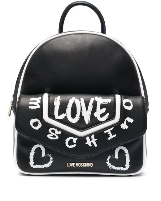 Love Moschino Black Graffiti Print Faux Leather Backpack