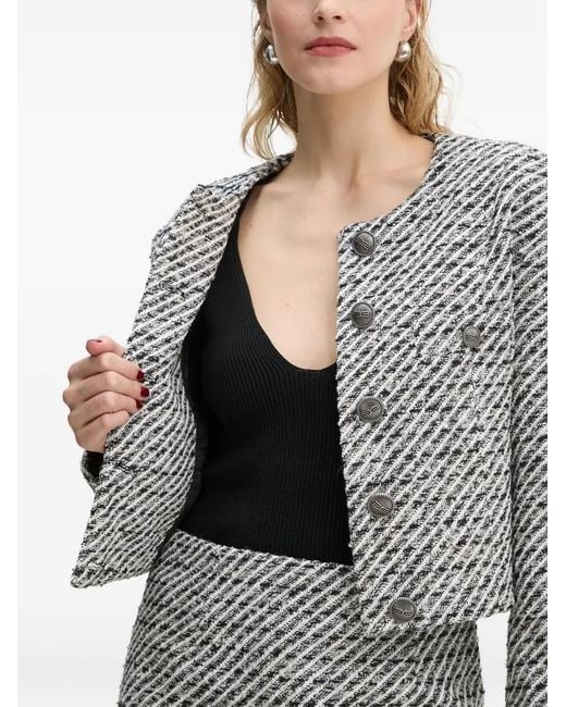 Gestuz Gray Tweed Button-Detailed Jacket