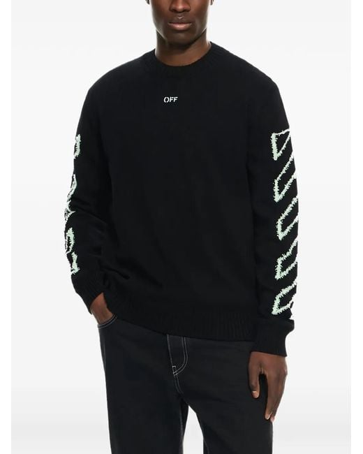 Off-White c/o Virgil Abloh Black Diagonal Arrow Fuzzy Crewneck Sweater for men