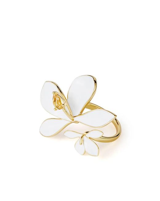 Shanghai Tang Metallic Ginger Flower Enamel Ring