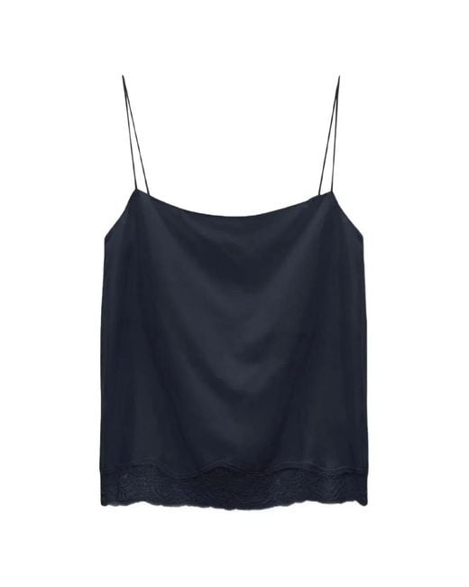 Dorothee Schumacher Blue Habotai Silk Lace Trim Top