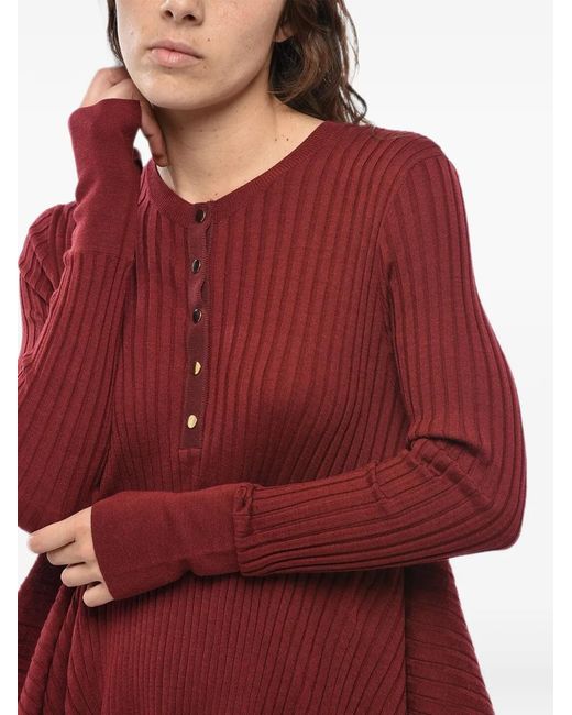 Stella McCartney Red Virgin Wool And Silk Ribbed Crewneck Sweater With Buttons