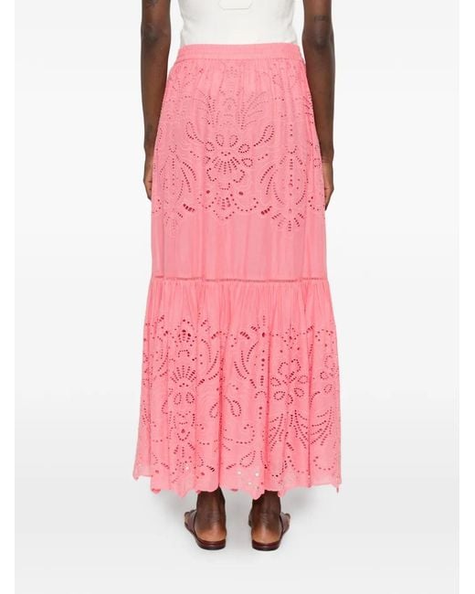 ERMANNO FIRENZE Pink Jupe Mi-Longue À Broderies