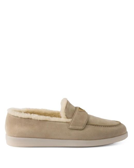 Mocassins En Daim Et Peau Lainée Prada pour homme en coloris Brown