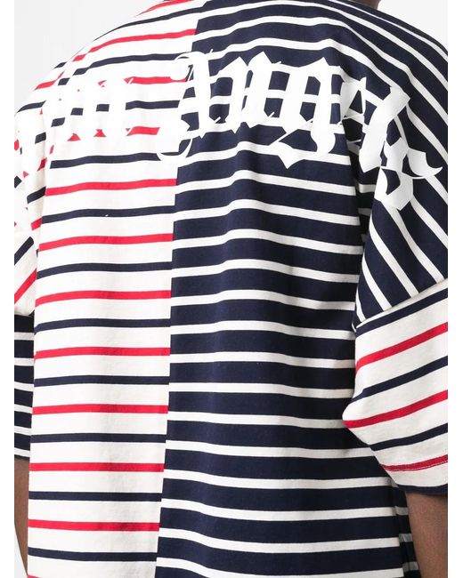 Palm Angels Blue Striped Logo-Print T-Shirt for men