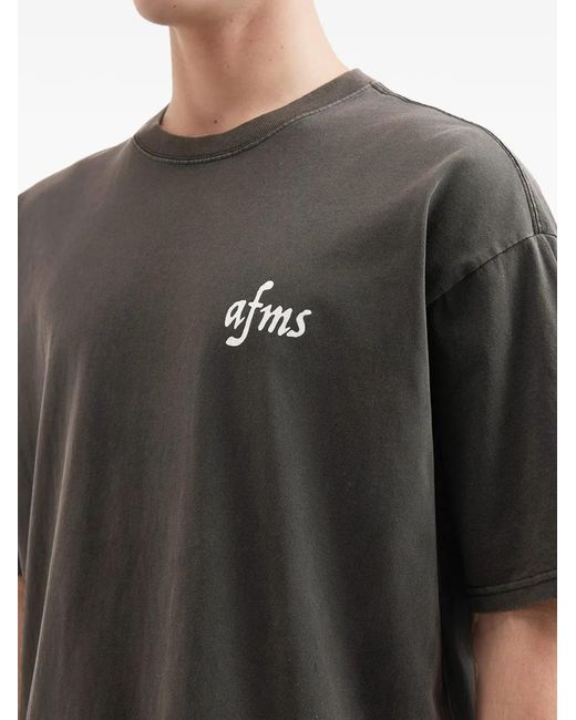 AFTERMATHS Gray Patterned Short-Sleeved T-Shirt for men