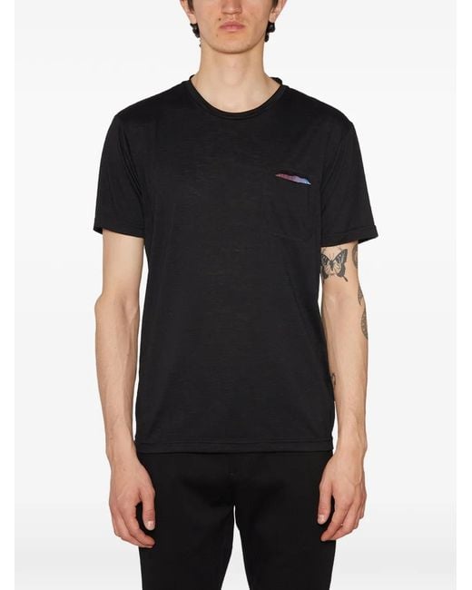 Daniele Alessandrini Black Pocket Crew-Neck T-Shirt for men