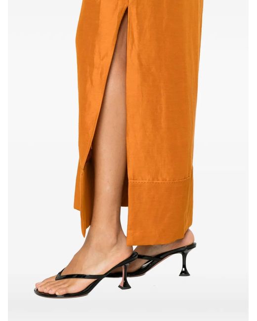 By Malene Birger Orange Miaenna V-Neck Side-Slit Linen Maxi Dress