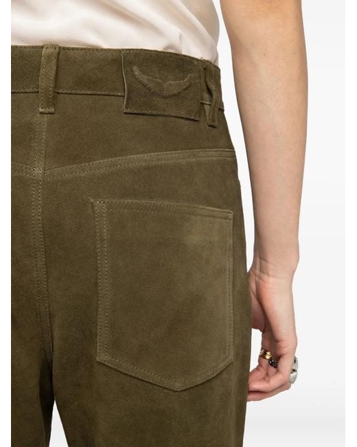 Zadig & Voltaire Green Evy Heavy Panelled Suede Trousers