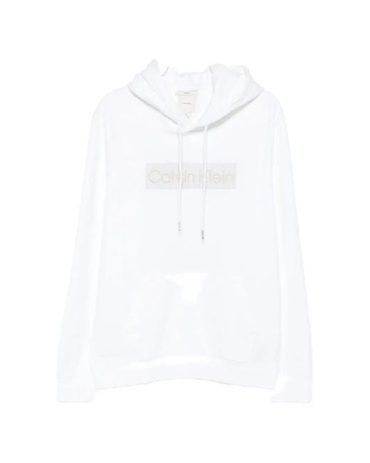 Calvin Klein White Logo-Patch Drawstring Hoodie for men