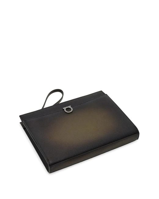Ferragamo Brown Gancini Hammered-Leather Clutch Bag for men