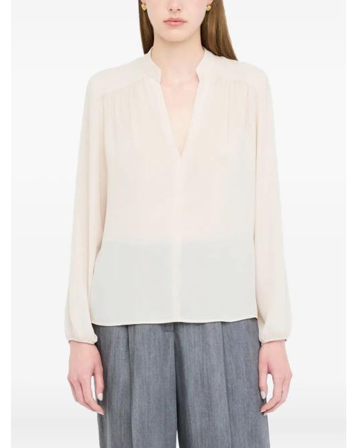 Liu Jo White Mandarin-Collar V-Neck Blouse