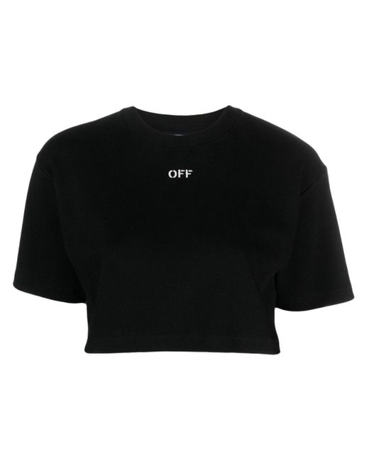 Off-White c/o Virgil Abloh Uit Wit Bijgesneden T -shirt Met Off -borduurwerk in het Black