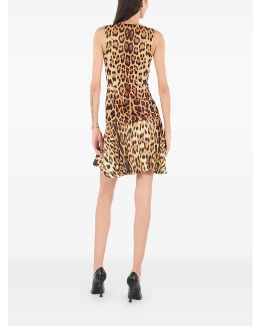 Roberto Cavalli Natural Leopard-Print Zip-Front Minidress