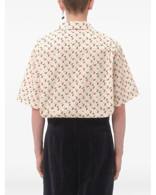 Valentino Garavani White Cherryfic-Print Bowling Shirt for men