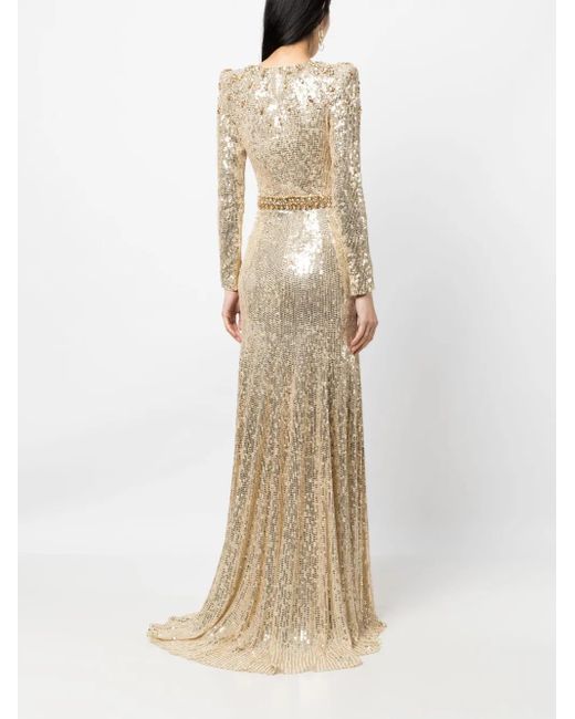 Jenny Packham Georgia スパンコールトリム イブニングドレス Natural