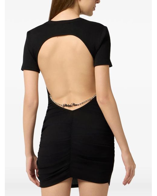 Philipp Plein Black Ppen Back Mini T-Shirt Dress Signature Pendant